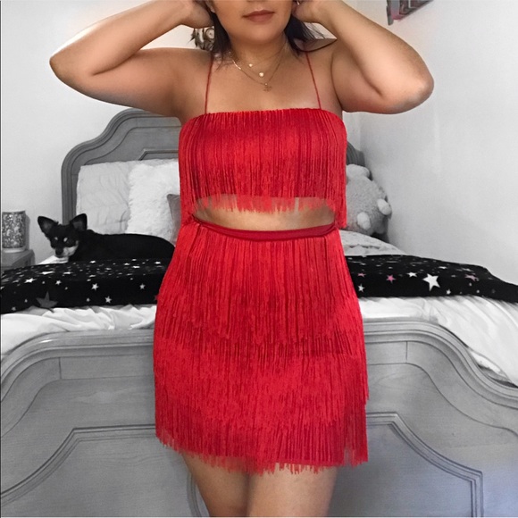 fringe dress two piece